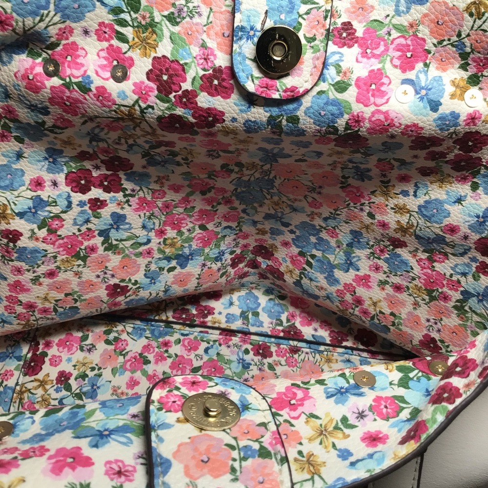 Steve Madden Cream Satchel Handbag Convertible Crossbody with Floral interior - Picture 14 of 16